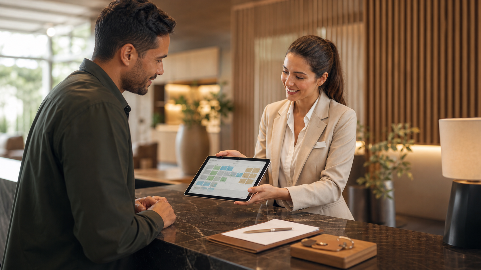 Hotel front desk using room management software